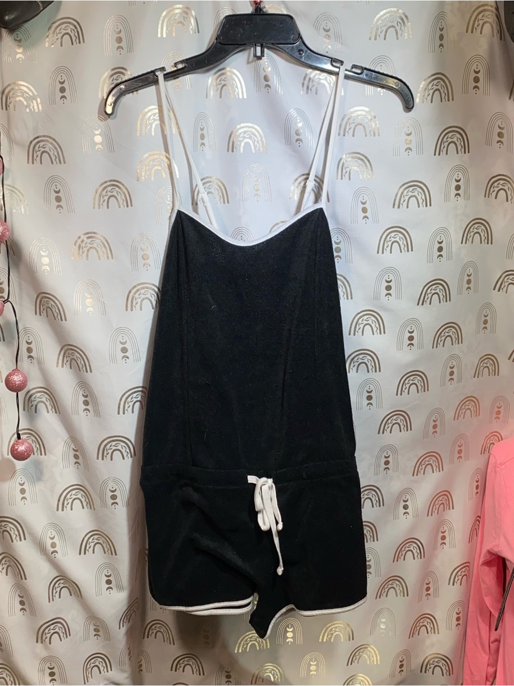 OP Black Velvet Romper with White Trim